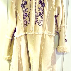 BIYA suede/fur gorgeous embroidered coat. Pristine